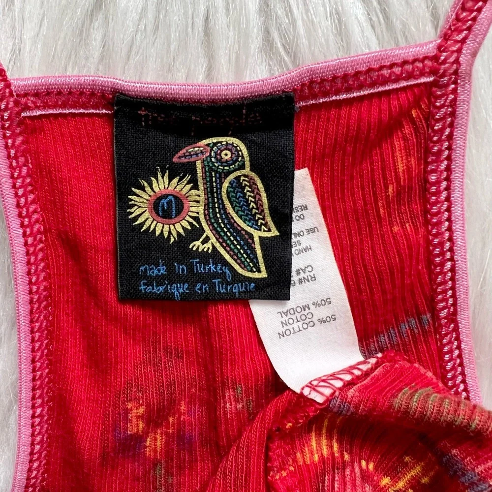SOLD-Free People Tropical Bird Print Ribbed Red Tank Top - Picture 7 of 8